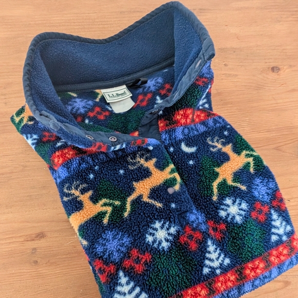 Vintage L.L. Bean Reindeer Fleece Pullover Cabin Core Après Ski Cozy Women’s XL - Picture 9 of 9